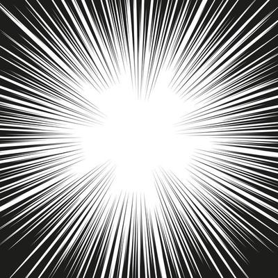 Black and white background of radial lines for comics. Manga speed frame. Superhero action. Explosion background.