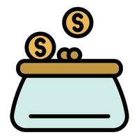 Coins and an old wallet icon color outline vector