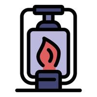 vector de contorno de color de icono de lámpara de fuego de campamento