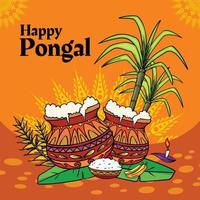 ilustración pongal feliz en estilo abstracto de línea vector