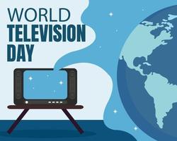 gráfico vectorial de ilustración de transmisiones de televisión que muestran el globo y las estrellas, perfecto para el día internacional, día mundial de la televisión, celebración, tarjeta de felicitación, etc. vector