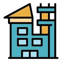 vector de contorno de color de icono de reconstrucción de casa de techo