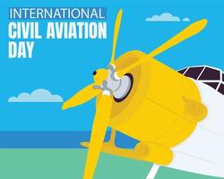 illustration vector graphic of aircraft ready for take-off, showing a beachfront airfield, perfect for international day, civil aviation day, celebrate, greeting card, etc.