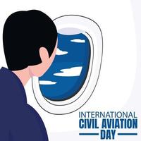 illustration vector graphic of a passenger looks at the view of clouds from the window of an airplane, perfect for international day, civil aviation day, celebrate, greeting card, etc.