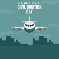 gráfico vectorial ilustrativo de un avión comercial que sobrevuela la ciudad, perfecto para el día internacional, el día de la aviación civil, la celebración, la tarjeta de felicitación, etc. vector