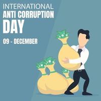 illustration vector graphic of an office worker carried away the bag of money, perfect for international day, anti corruption day, celebrate, greeting card, etc.