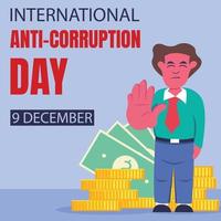 illustration vector graphic of a male worker refuses a bribe, perfect for international day, anti corruption day, celebrate, greeting card, etc.