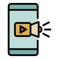 Smartphone video play icon color outline vector