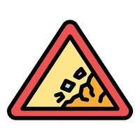 Rockfall sign icon color outline vector