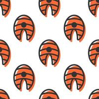 Seamless pattern steak salmon. Vector illustration on white background.