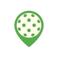 Pickleball ball location logo. Map pointer icon. Isolated vector illustration on white background.