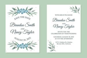 Rustic wedding invitation watercolor vector illustration