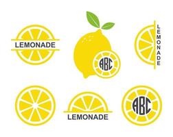 Lemon slice monogram frame vector illustration