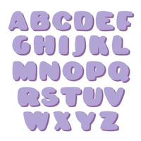 Lilac cartoon bubble alphabet with shadow. Isolated vector illustration.