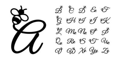 Black bee alphabet letters monogram font vector