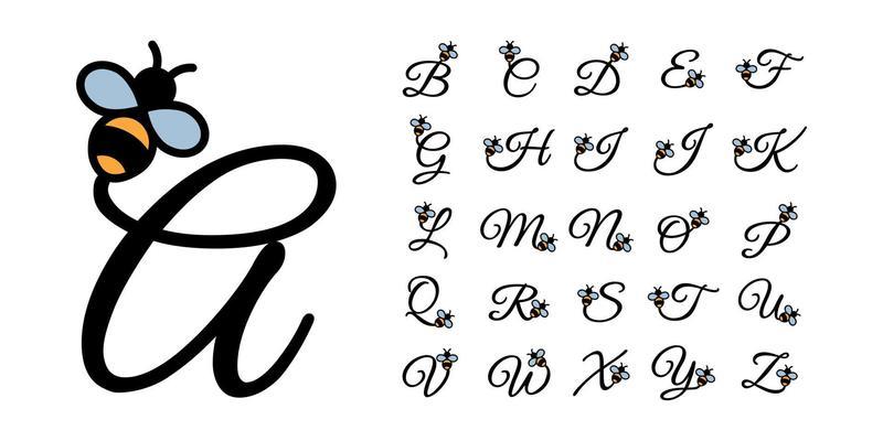 Color bee alphabet letters monogram font