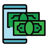 vector de esquema de color de icono de transferencia de dinero en dólares de teléfono