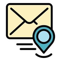 Mail gps pin icon color outline vector