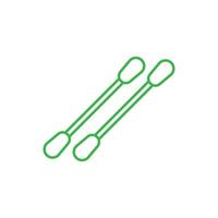 eps10 green vector cotton swabs line art icon isolated on white background. cotton buds or sticks outline symbol in a simple flat trendy modern style for your website design, logo, and mobile app