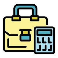 Suitcase and calculator icon color outline vector