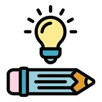 Idea and pencil icon color outline vector