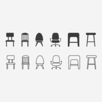 muebles, silla icono aislado vector conjunto símbolo signo