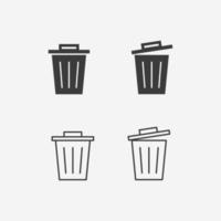 basura, basura, papelera de reciclaje, cesta, basura, residuos, papelera de reciclaje icono vector conjunto símbolo signo