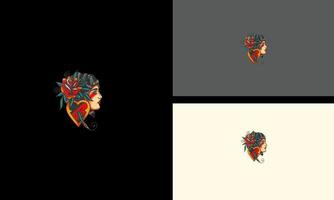 head women with red flowers vector mascot design