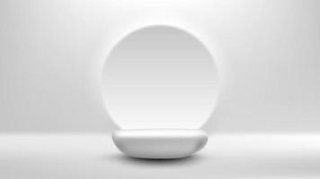 3D realistic empty white stone podium pedestal minimal wall scene circle backdrop vector