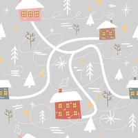 seamless winter pattern with Scandinavian houses vector