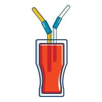 Drink in a glass cup with two straws icon vector