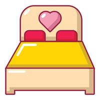 Wedding couple bed icon, cartoon style vector