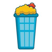 Popcorn in a blue bucket icon, cartoon style vector