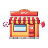 24 hours street shop icon, cartoon style vector