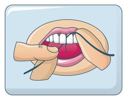 hilo dental en el fondo del concepto de boca, estilo de dibujos animados vector