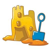 Kid sand castle icon, cartoon style vector