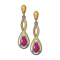 Gold ruby earrings icon, cartoon style vector