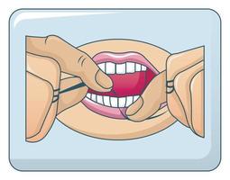 Dental floss use concept background, cartoon style vector