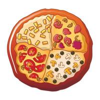 icono de pizza de cuatro tipos, estilo de dibujos animados vector