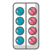 Pills in blister pack icon, cartoon style vector