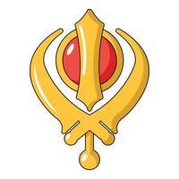 Khanda symbol sikhism religion icon, cartoon style vector