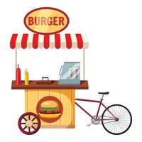 bicicleta, hamburguesa, móvil, merienda, icono, caricatura, estilo vector