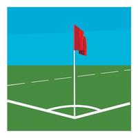 Soccer field corner with red flag icon vector