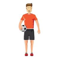 Soccer player standing with soccer ball icon vector