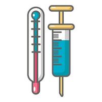 Thermometer and syringe icon, cartoon style vector