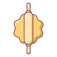 Dough with rolling pin icon, cartoon style vector