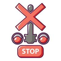 Traffic light stop railway icon, cartoon style vector