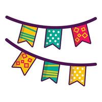 Colorful party flags icon, cartoon style vector