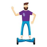 hombre montando hoverboard icono, estilo de dibujos animados vector