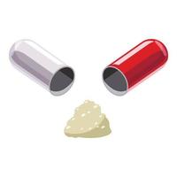 Open capsule pill icon, cartoon style vector